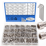 850 PCS Stainless Steel Hexagon Nut and Bolt Combination Set - Including Flat Washer Wrench - M3 M4