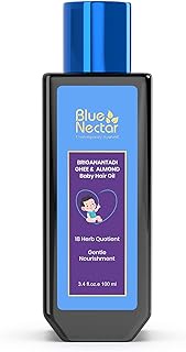 Blue Nectar Ayurvedic Baby Hair Oil with Organic Ghee, Almond Oil, Coconut Oil &amp; Olive Oil for Hair and Scalp (18 Herbs, 100 ml)