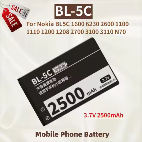 Phone Battery BL-5C 3.7V 2500mAh for Nokia BL5C 1100 1110 1200 1600 6230 2600 1208 2700 3100 3110 N7