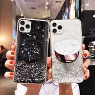 Oppo R17 Pro A39 A57 R11s R9S Plus R15 Find X A3 Realme 1 K3 X Case Glitter Silver Foil Clear Bling Soft TPU Phone Cover With Makeup Mirror Holder Stand Beautiful Casing