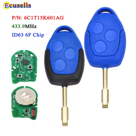 Ecusells 3 Buttons Remote Car Key FOB 433MHz 4D63 6F Chip FO21 Blade for Ford Transit WM VM 2006-201