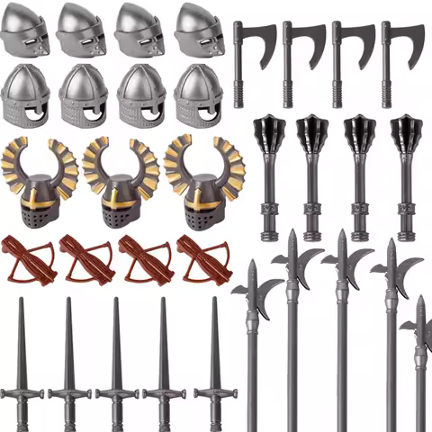 Medieval Knight Weapons Accessories Building Blocks Military Bow Crossbow Lion Heart Helmet Spear Sc