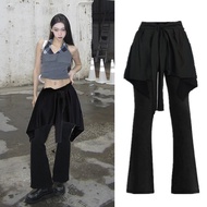2 Pcs Plus Size Bootcut Skirt Pants Stretchable Women Korean Fashion Flare Pants With Skirts Casual 