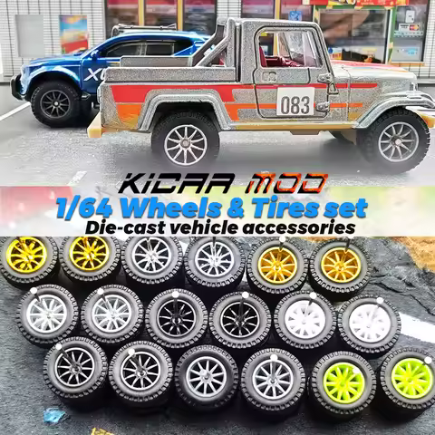 KicarMod 1/64 Monster Truck Off-Road Model Car Wheels (1set) for 1:64 Wheel Track: 0.71In Rubber Tir