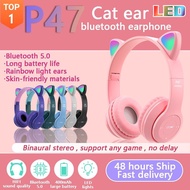 P47 LED Cat Ear Noise Cancelling Headphones Bluetooth 5.0 Headset Memory TF Card 3.5mm Plug With Mic