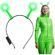 Dokeawo Alien Headband for Alien Costume Women Adult, Glowing Green Alien Antenna Headband Halloween