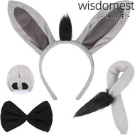 WISDOMEST 4PCS Donkey Costume Set, Tail Nose Animal Donkey Headband,  Bow Tie Funny Donkey Ears Head