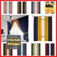 2 Tone Warna Langsir Sunblock Tebal FREE Hook Eyelet Ring / Mix Colour Blackout Curtain Sliding Door Window Tingkap