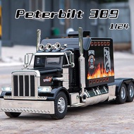 1:24 Scale Peterbilt 389 Alloy Truck Model Diecast Car Sound Light Car Lovers Collection Kids Birthd