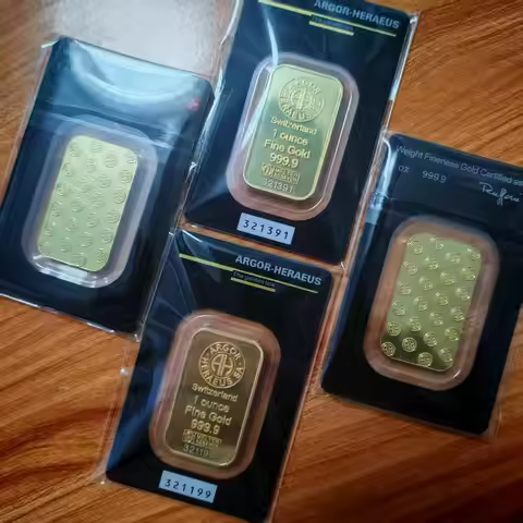 1~20pcs Argor Heraeus 1oz Gold Bar Gold Plated Brass Gold Bullion with An Independent Serial Numbers