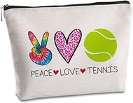 SYIJIMSJKT Tennis Bags for Women Makeup Bag Inspirational Christmas Birthday Gifts Pouch Bag for Tennis Lovers Coach Teenagers Best Friend Sister Tennis Players Peace Love Tennis, Off White, Cosmetic