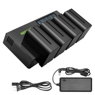 Neewer 4-Pack 7.4V 6600mAh NP-F970 Replacement Batteries with 4-Channel Battery Charger & Power Adap
