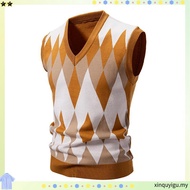 Men's Argyle Vest Sweater Wool Blend V-Neck Sleeveless Pullover Sweater