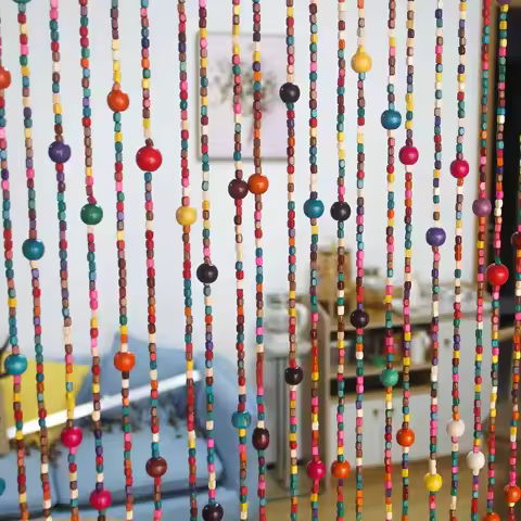 Strands Colorful Boho Hippie Door Beads Curtain, Hanging Wood Beaded Curtain for Doorways 36 Inches 