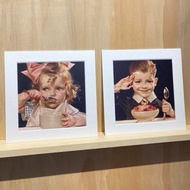 本店獨立印製美國VINTAGE 家樂氏麥片小孩廣告插畫一對