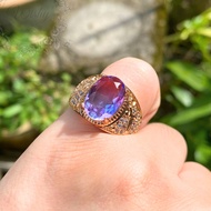 Cincin Emas Suasa Sadur Lelaki Batu Zirconia Gradient Bujur Gold Plated Male Zirconia Oval Stone Rin
