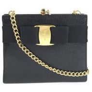Pre-owned Salvatore Ferragamo Vara Chain Shoulder Bag, 22-3054, in Black Calfskin.