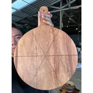 Jamjuree Wooden Pizza Tray With Handle Jumbo Size Including 19-Inch Long 14x14-Inch Circle Drill Hol