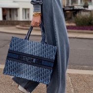 DIOR迪奧 提花面料拼牛仔布 托特包 大號 女款 藍色