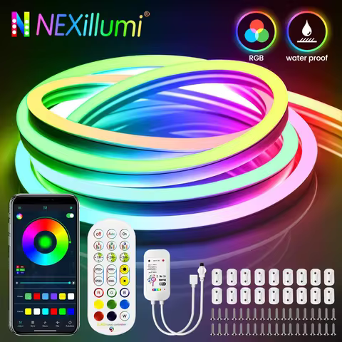 10M/5M RGB Smart WIFI Neon LED Strip Light Compatible with Alexa, 12V 108leds/m Waterproof Music Syn