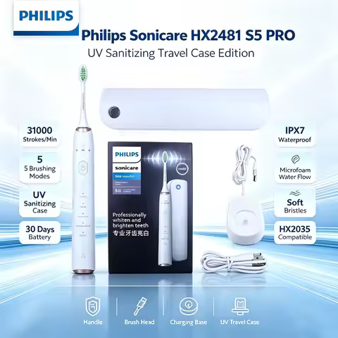 Philips Sonicare HX2481 S5 PRO Sonic Electric Toothbrush With UV Sanitizing Travel Case 5 Modes 3100