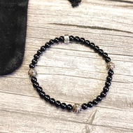 C *.H Original Label 1: 1 925 Silver 4MM Obsidian Silver Bead Bracelet Retro Distressed Simple Girls