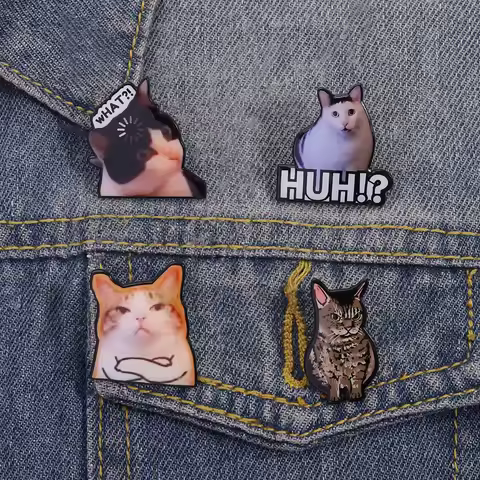 Huh!? What?! Cat UV Printing Brooch Funny Kitten Pet Angry and Arrogant Kitten Meme Brooches Lapel B
