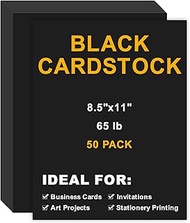 Black Cardstock 8.5 x 11, 50Pcs 65lb/180gsm Thick Cardstock Printer Paper for Art Crafts Stationery 