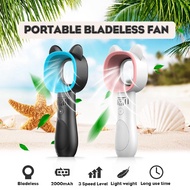 USB Rechargeable Portable Mini Cartoon Bladeless Handheld Fan with Base Foundation Standing on Table 3 Speed Level