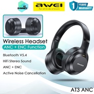 Awei AT3 ANC Wireless Headset ANC + ENC Noise Cancellation Headset HiFi Stereo Headphone Awei Earpho