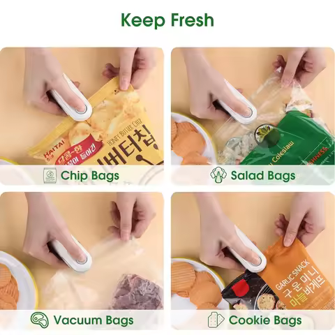 Portable Mini Sealer 2 in 1 Heat Sealer for Snacks Home Use Rechargeable Sealer Vacuum Sealer Snacks