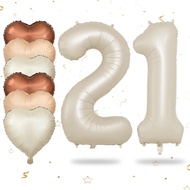Biapian 40 Inch Cream Number 21 Balloons, 8PCS Large Foil Number 2 & 1 Balloons with 18'' Cream Whit