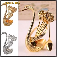 COUR Swan Base Stand Spoons, Stirring Mixing with 6 Spoons Swan Spoons, Creative Table Decoration El