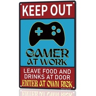 Funny Gamer Sign – “KEEP OUT Gamer at Work” | 12×8″ Vintage Metal Sign for Game Room, Man-Cave & Str