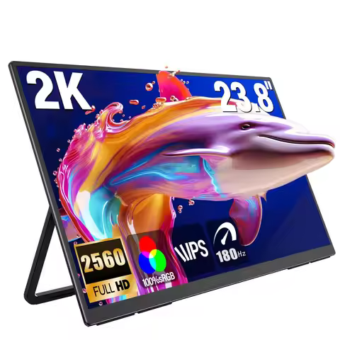 AHXJKA 2k 23.8" 180Hz Portable Monitor w/178° Adjustable Stand Type-C HDMI IPS Eye Care External Com