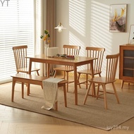 Nordic Cherry Color by Table Solid Wood Dining Table Simple Household Dining Table Chair Combination