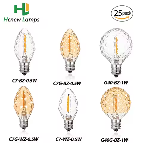 25PCS Retro LED Diamond Shaped Bulbs C7 G40 E12 E14 E27 110V 220V 0.5W 1W Replaceable Pendant Garlan