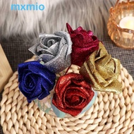 MXMIO Foam Roses DIY Bride Bouquet with Glitter Powder Blue Roses Artificial Flowers