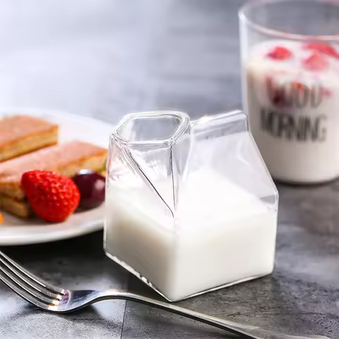 1Pc Half Pint Milk Carton Style Creative Mini Creamer Jug Glass Milk Mug Cow Udder Cup Milk Cup Whol