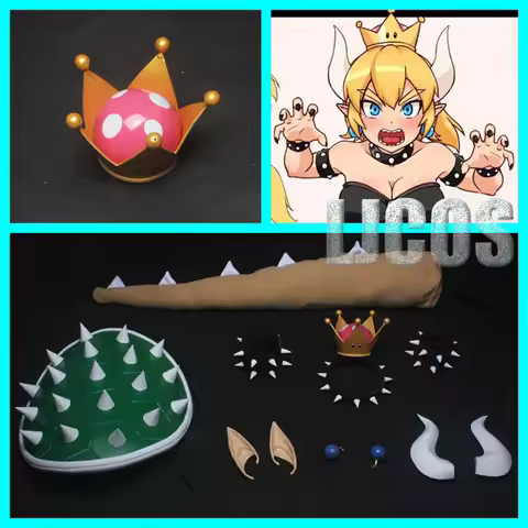 Bowsette Kuppa Koopa Hime Princess Cosplay Womanize Crown Earrings Horns Tail Ear Armor Choker Headw