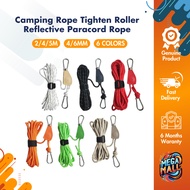 Reflective Paracord Rope 6mm – 5Meter Camping Rope with D-Shape Clip and Tighten Roller for Outdoor 