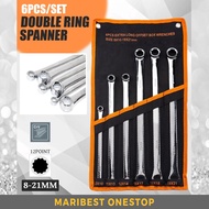 6PCS SET EXTRA LONG STRAIGHT DOUBLE RING SPANNER 8-21MM Point Double Ring Box End Spanner Aviation W
