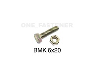 100 pcs Baut Mur M6x20 Kuning BMK 6mm Panjang 2cm Kunci 10 M6 6x20