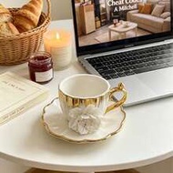 6 Sets/1 Set 90ml Ceramic Coffee/Tea Cups/Mugs With 3D Floral Design, With Tray, Perfect For Afterno