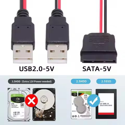 SATA to USB Power Cable HDD USB Adapter USB 5V Male To 15Pin SATA Female USB Port Power Supply for L