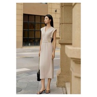 ELISE fashion design dress, youthful, trendy, beige color with outstanding belt