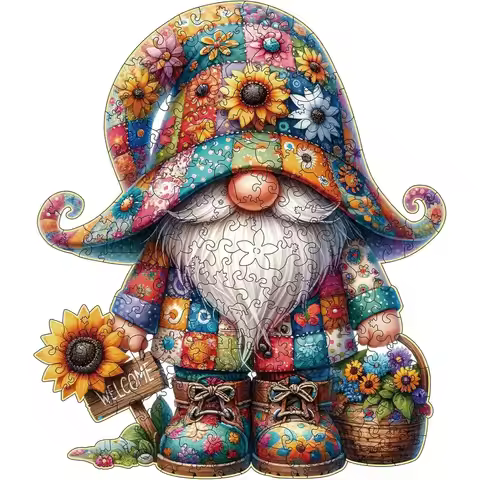 Wooden Jigsaw Puzzles for Adults, 200-Piece Gnome Puzzle with Unique Shapes, Medium 10.3"x11.8", Exq