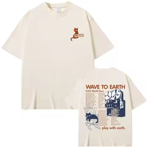 Wave To Earth Cat 0.03 World Tour T Shirt Men Women Korean Fashion Trend T-shirt Men's Cotton Oversi