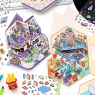 ENWEI 4 Pcs [Small Corner 4.0 Series] Landscape Stickers 3D Waterproof Material Cartoon Style Simple