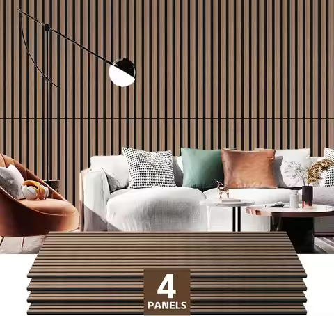 Wood Panels for Wall 4 Pack 47.2x23.6x0.7in Acoustic Slat Panels for Sound Absorption with 3D Fluted